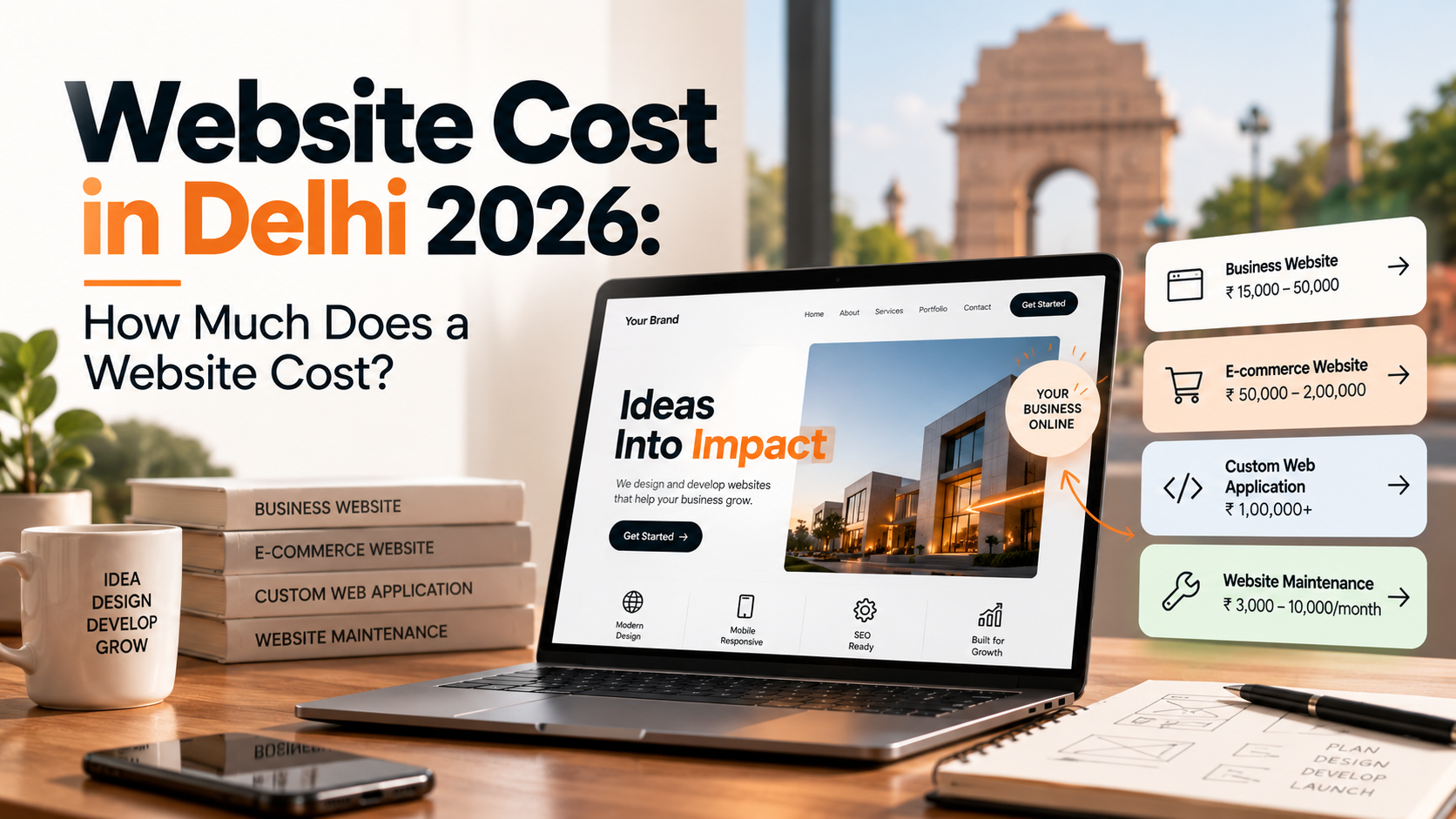 Website cost in Delhi 2026 - price guide for business, e-commerce and custom websites by Phinzu Studio